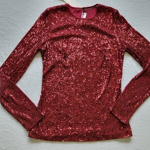 Naeem Khan Resort 2020 Red Sequin Shirt Top NWT